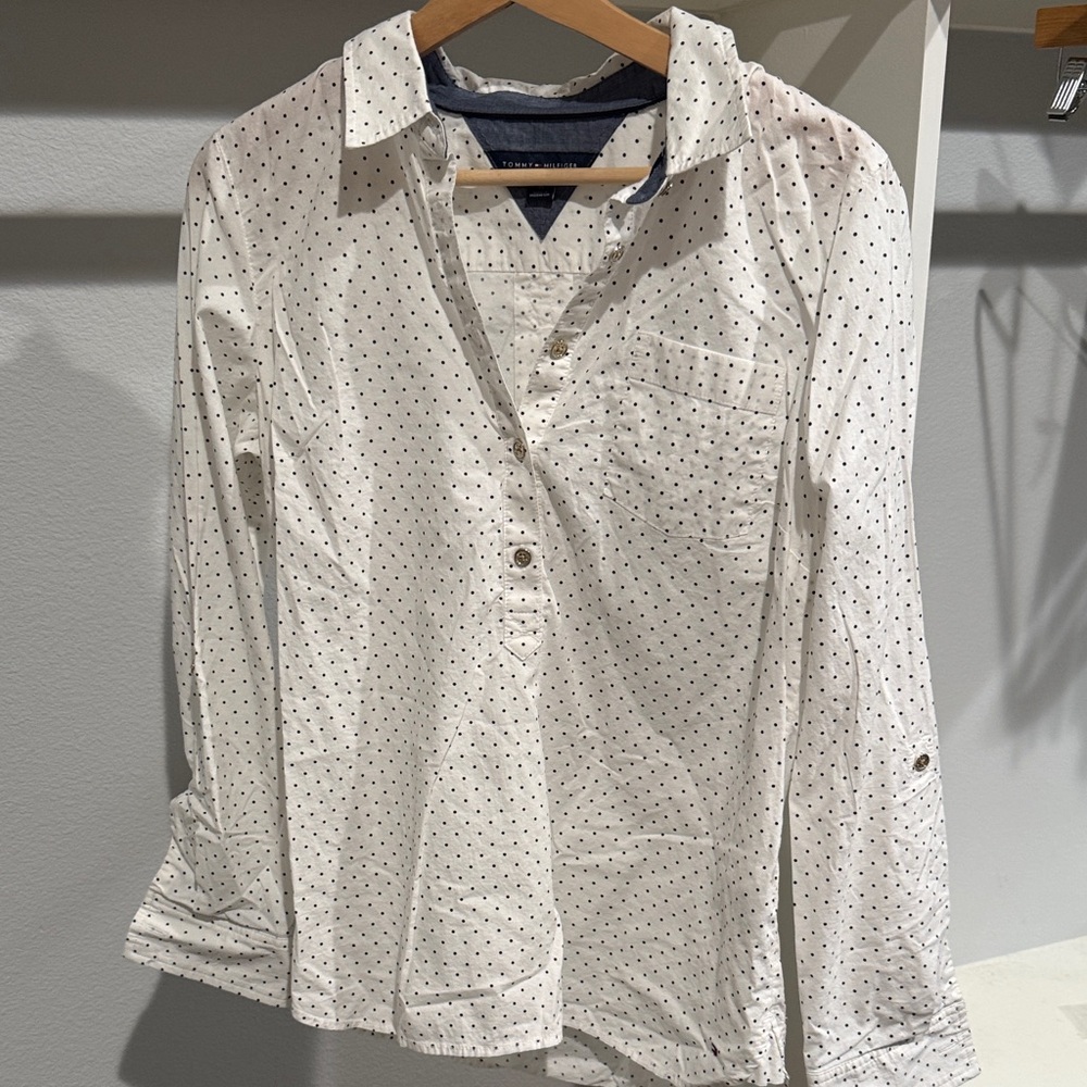 Tommy Hilfiger White and Black Polka Dot Blouse